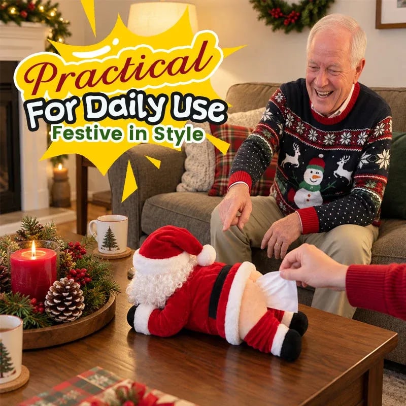 🎅😂 Funny Tissue Box Cover in Santa Claus Design - Original Christmas Decoration for Bathroom, Living Room, and Desk✈️