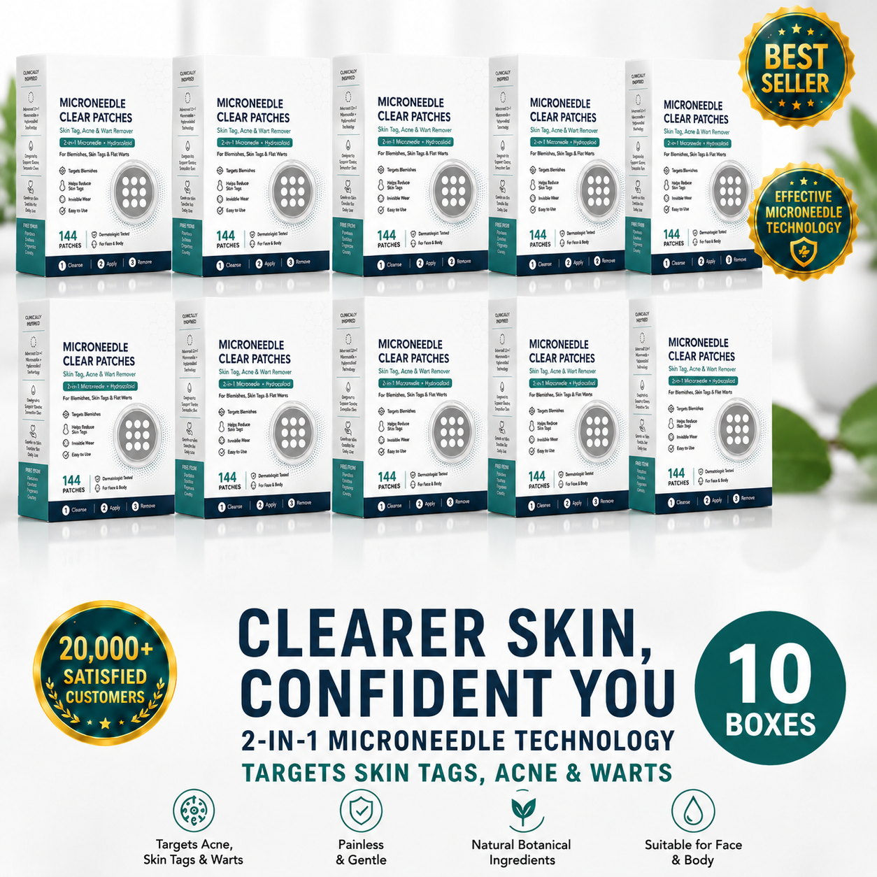 ✨2-in-1 Microneedle & Hydrocolloid Patch🍀| Removes Raised Moles, Acne, Flat Warts & Skin Tags | Helps Improve Wrinkles, Scars & Blemishes | Invisible Patches for Face & Body