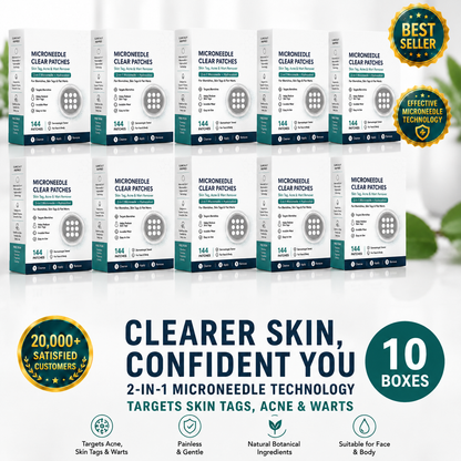 ✨2-in-1 Microneedle & Hydrocolloid Patch🍀| Removes Raised Moles, Acne, Flat Warts & Skin Tags | Helps Improve Wrinkles, Scars & Blemishes | Invisible Patches for Face & Body