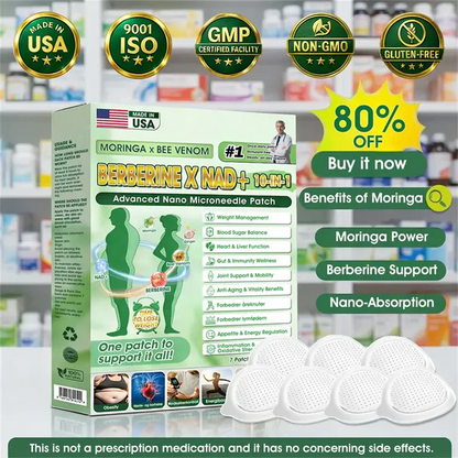 🧑‍⚕️🩺Moringa · Berberine × NAD+ 𝟏𝟎-𝐢𝐧-𝟏 𝐀𝐝𝐯𝐚𝐧𝐜𝐞𝐝 𝐍𝐚𝐧𝐨 𝐌𝐢𝐜𝐫𝐨𝐧𝐞𝐞𝐝𝐥𝐞 𝐏𝐚𝐭𝐜𝐡 — 𝐎𝐧𝐜𝐞 𝐃𝐚𝐢𝐥𝐲, 𝐕𝐢𝐬𝐢𝐛𝐥𝐞 𝐑𝐞𝐬𝐮𝐥𝐭𝐬 𝐢𝐧 𝟕 𝐃𝐚𝐲𝐬