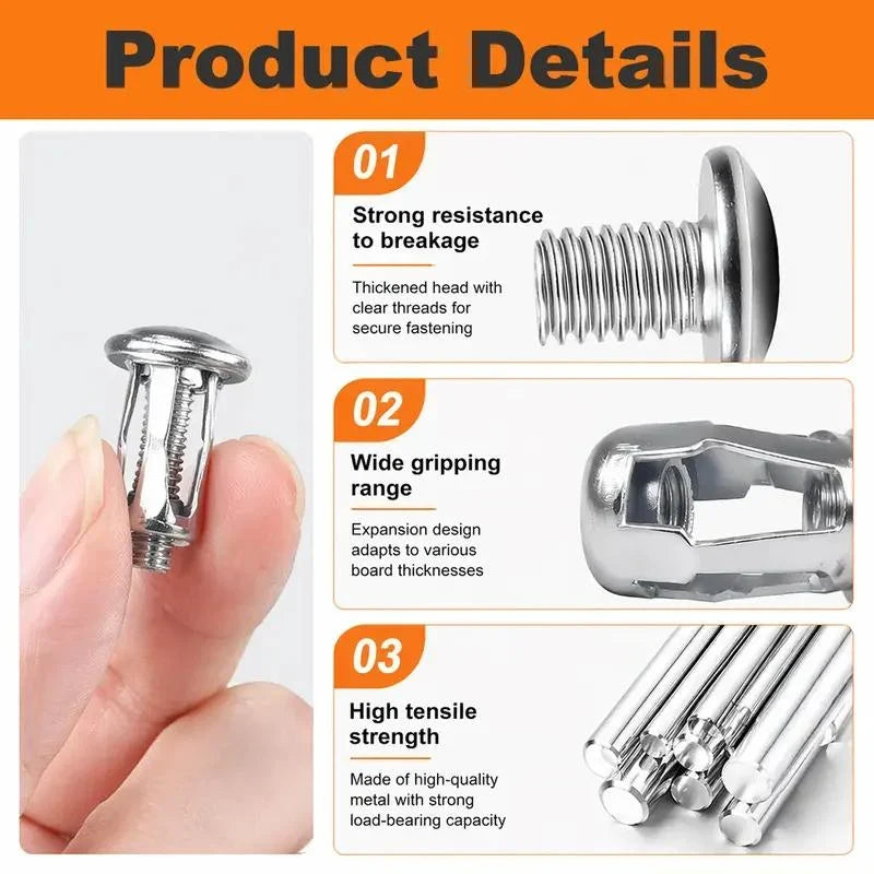 90Pcs Heavy-Duty Carbon Steel Button Rivet Locking Nuts Set