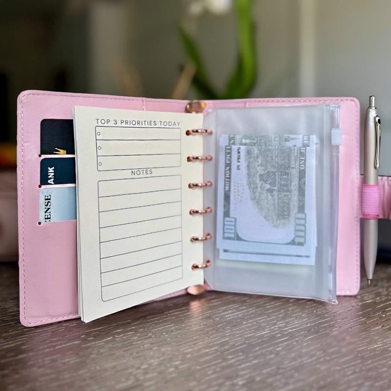 👛Checkered Pocket A7 Budget Mini Binder Wallet Planner Notebook with Money Stuffing Zip Envelopes👛