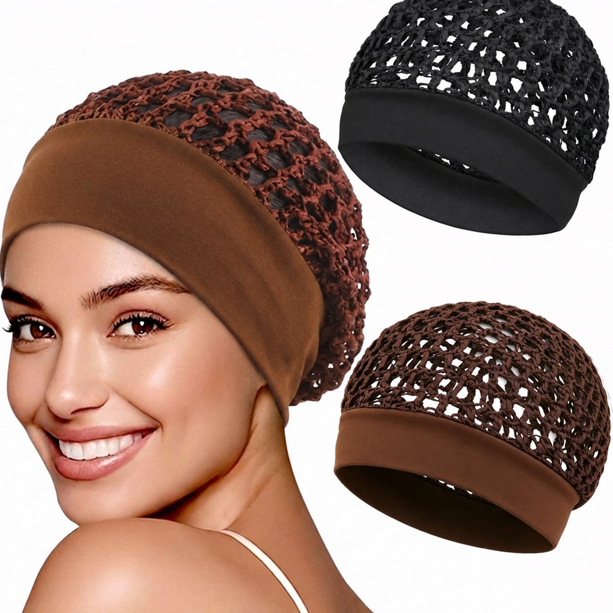 3-Piece Stretchy Wide-Edge Sleep Bonnet Set – Soft Hair Protection Caps for Nighttime Hair Care
