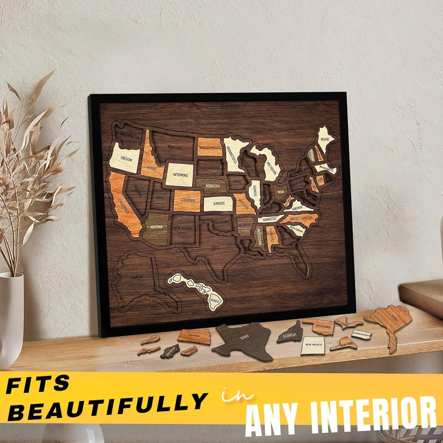 🇺🇸 Wooden USA Travel Map Puzzle🧩A Stylish Way to Track Your Journey & Memories