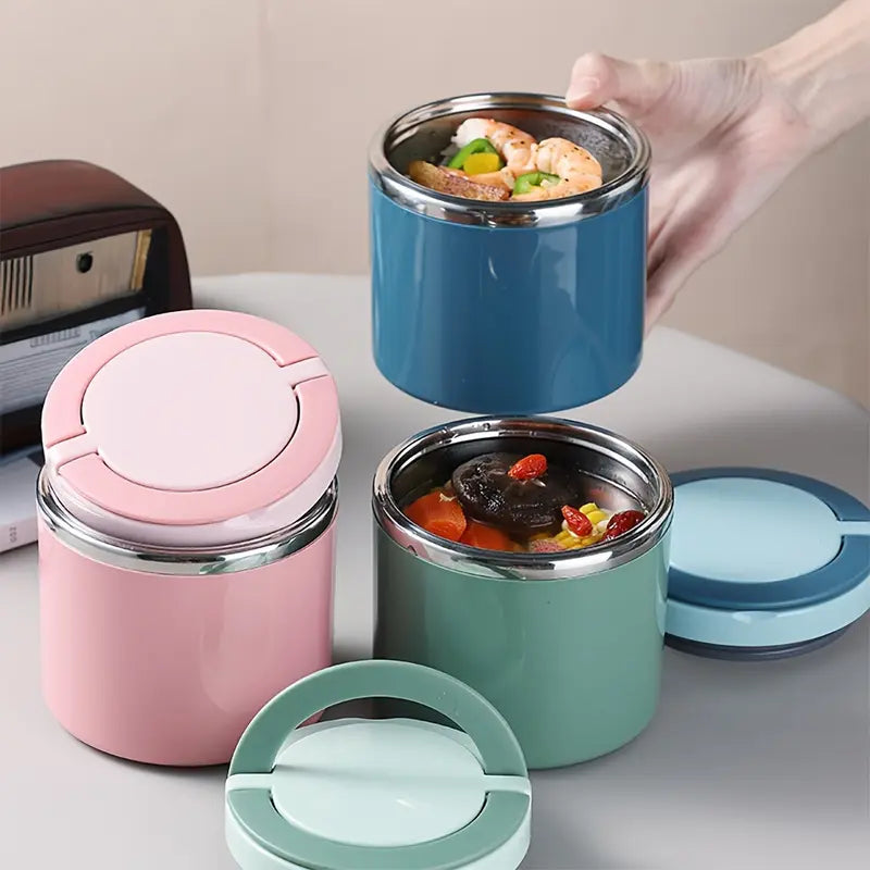Stainless Steel Bento Style Boxed Lunch Box with Handle - Leakproof