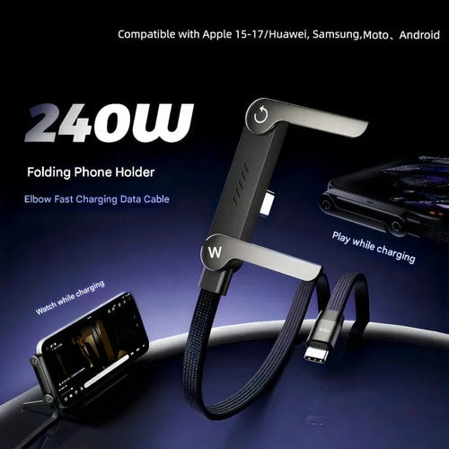⚡Official Authorized | MFi-Certified Cables🔥 2-in-1 Invisible Holder Charger Cable - 240W Fast Charging Cord with Built-In Phone Stand