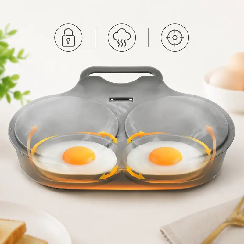 🍳 BUY 1 GET 1 FREE! ✨ Dual Cavity Microwave Egg Poacher – Quick Oil-Free Cooking, Food-Grade PP & Versatile Kitchen Essential 💫