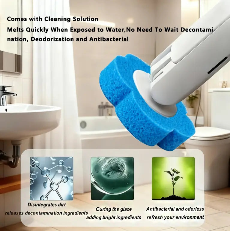 NATRAVOR™ Disposable Toilet Brush, Toilet Bowl Wand Holder Set with 24PCS Cleaner Refills, Bathroom Cleaning System for Sink Bathtub Drain Wash Basin Urinal，Wall-Mount Scrubbing Toilet Brush Bathroom Cleaning Kit