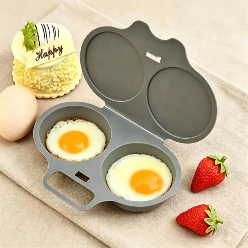 🍳 BUY 1 GET 1 FREE! ✨ Dual Cavity Microwave Egg Poacher – Quick Oil-Free Cooking, Food-Grade PP & Versatile Kitchen Essential 💫