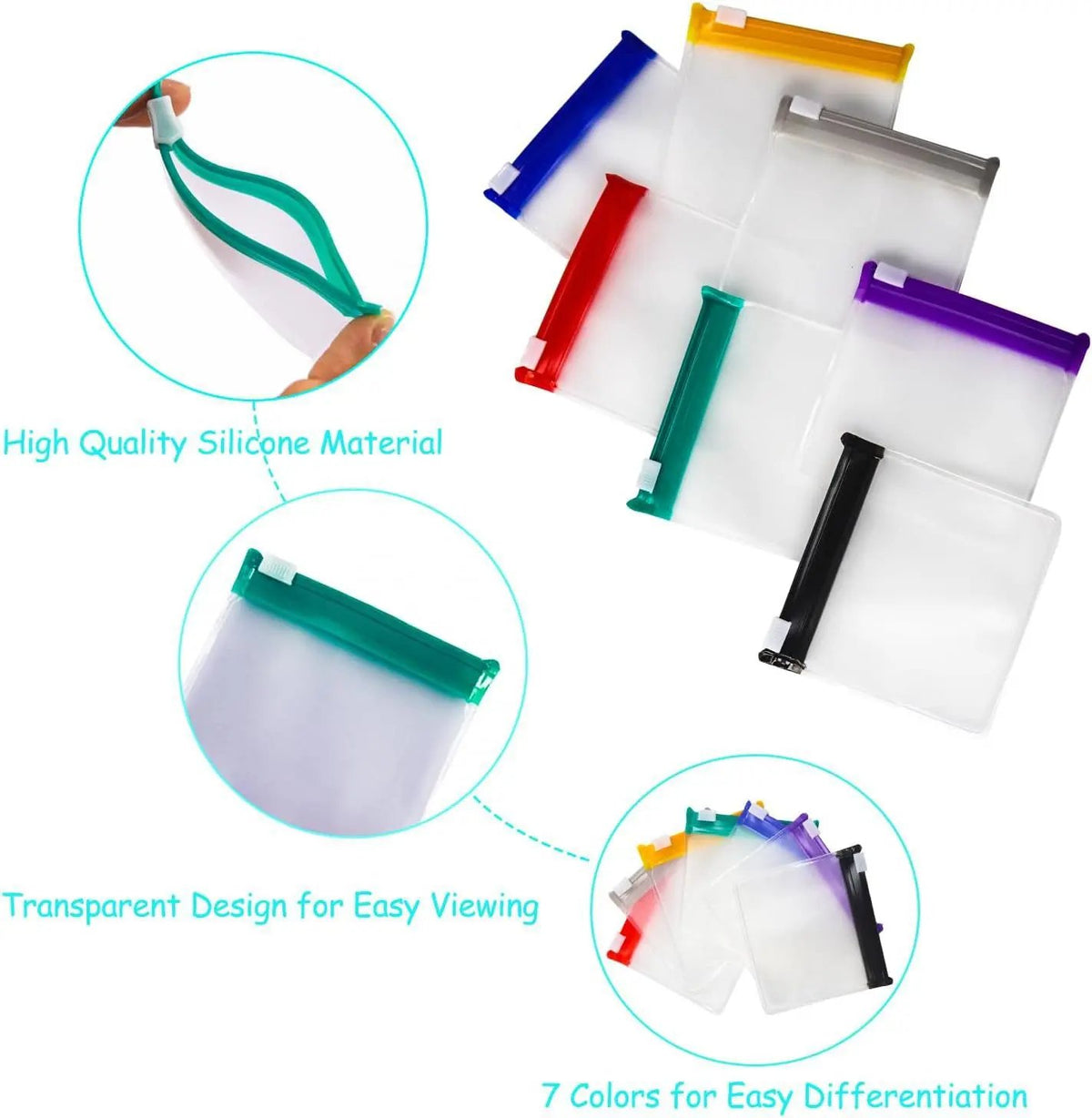Clear Zipper Pill Storage Bag, 7 Counts/set Reusable Pill Organizer, Portable Pill Organizer Storage Bag