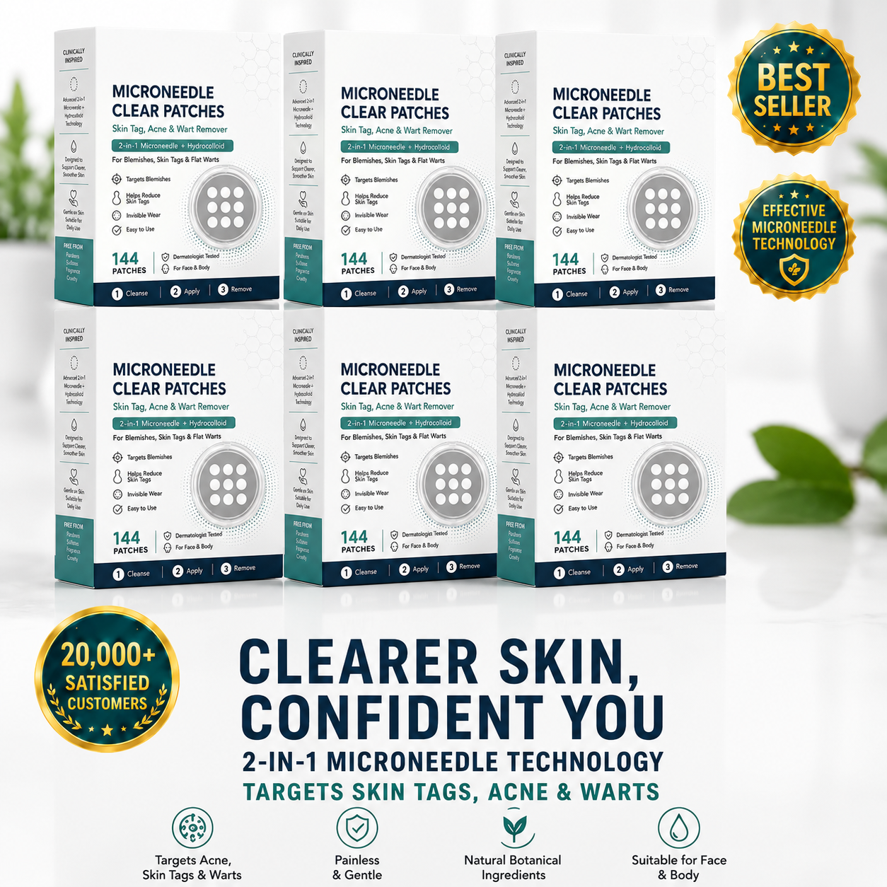 ✨2-in-1 Microneedle & Hydrocolloid Patch🍀| Removes Raised Moles, Acne, Flat Warts & Skin Tags | Helps Improve Wrinkles, Scars & Blemishes | Invisible Patches for Face & Body