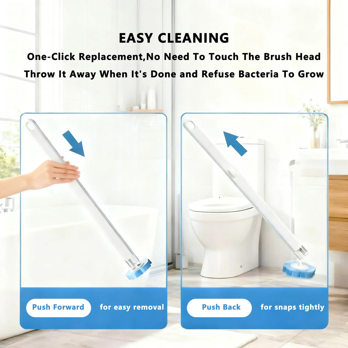 NATRAVOR™ Disposable Toilet Brush, Toilet Bowl Wand Holder Set with 24PCS Cleaner Refills, Bathroom Cleaning System for Sink Bathtub Drain Wash Basin Urinal，Wall-Mount Scrubbing Toilet Brush Bathroom Cleaning Kit