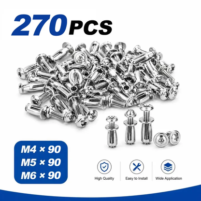 90Pcs Heavy-Duty Carbon Steel Button Rivet Locking Nuts Set